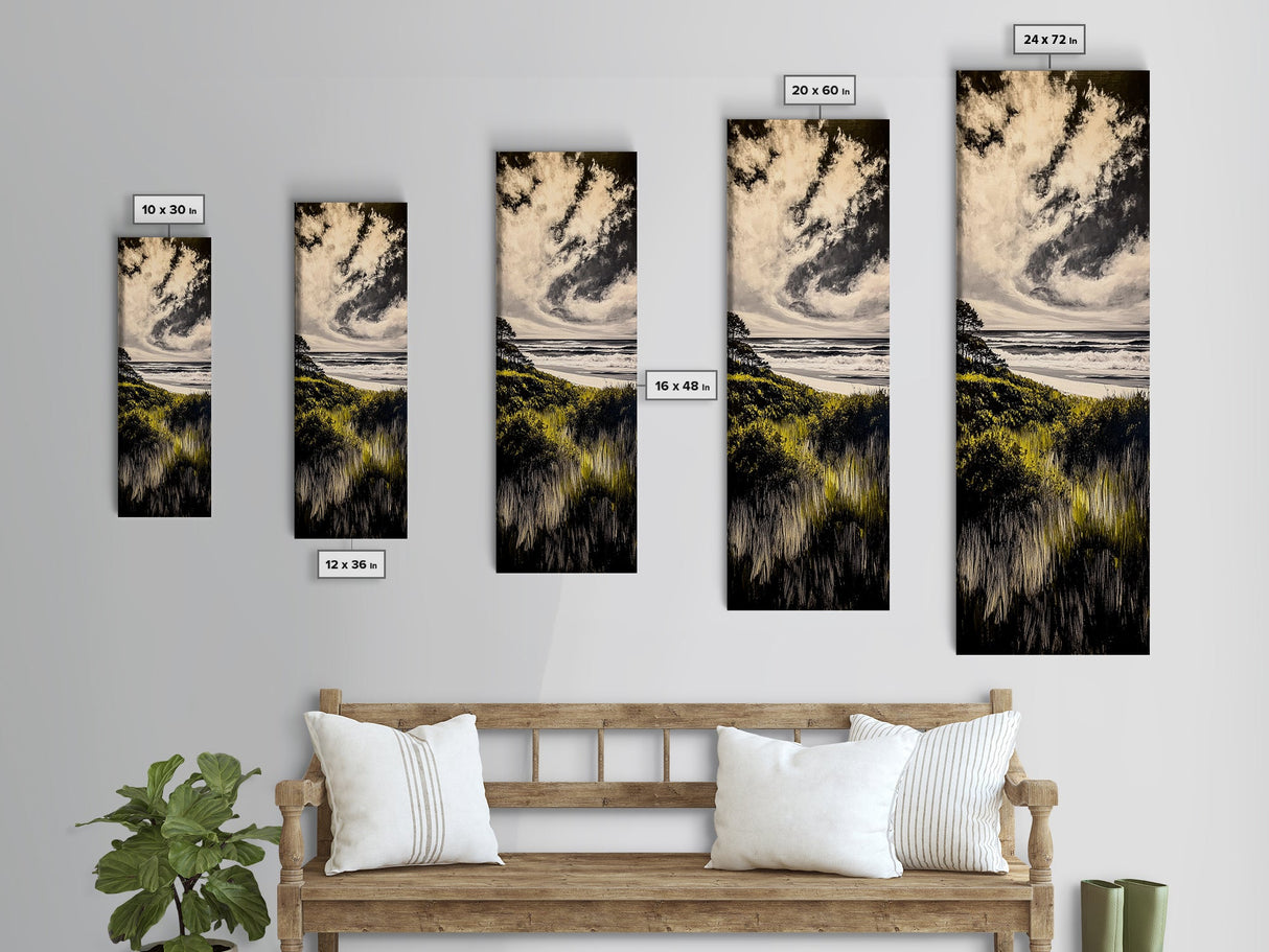 Coastal View, Ocean Landscape Art, Beach House Decor, Blue Sky Painting, Nautical Art, Modern Seascape, Framed Canvas Print