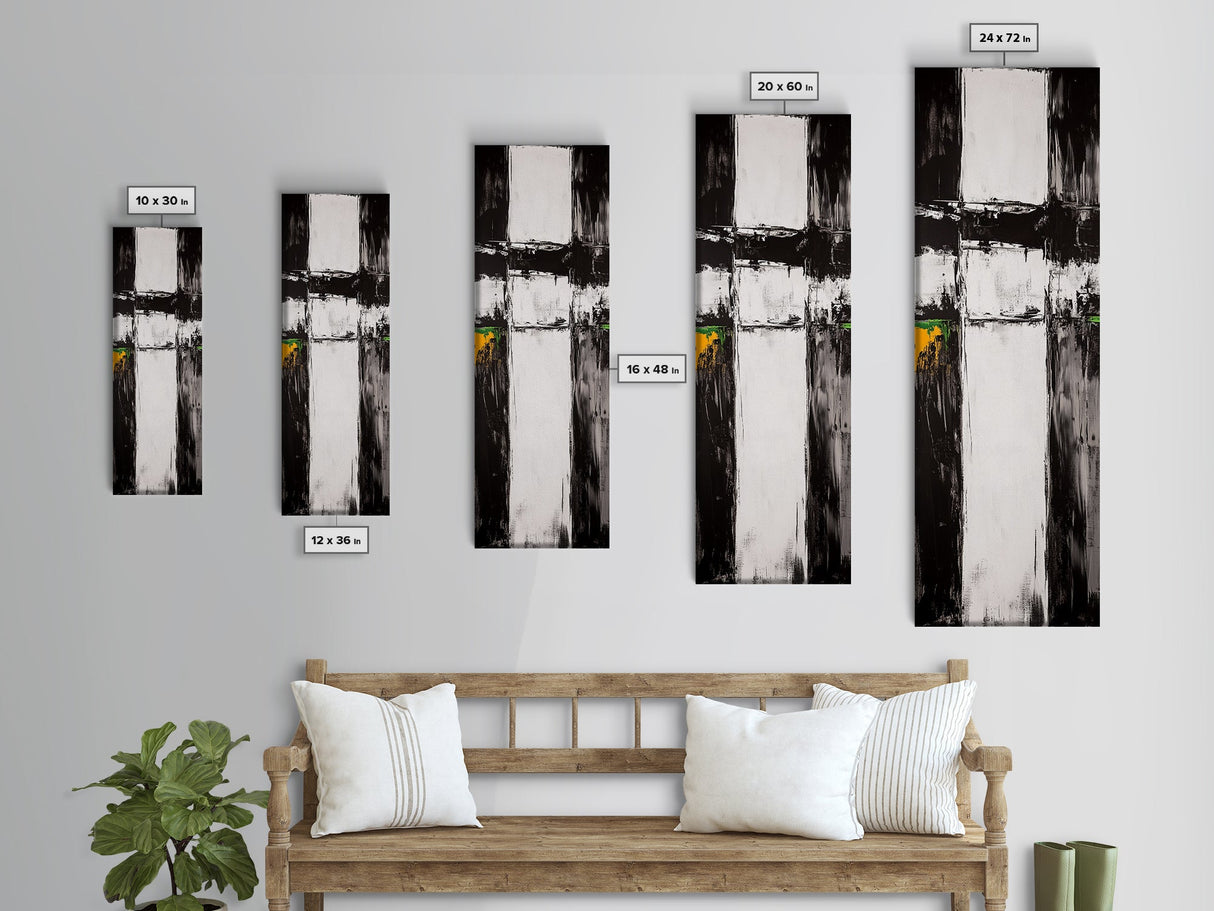 Modern Abstract, Minimalist Art, Textured Black White, Canvas Print, Contemporary Home Decor, Green Accent, Geometric Wall Art