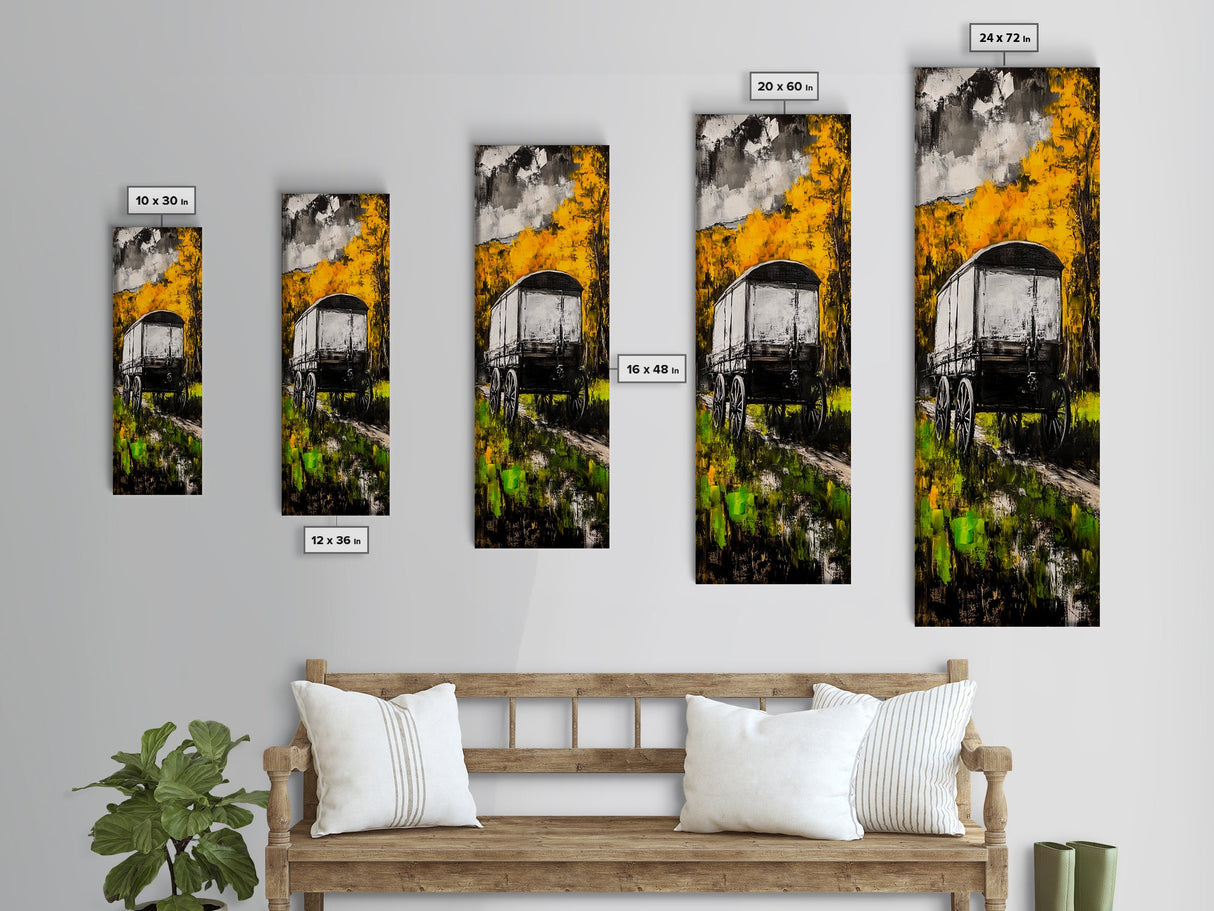 Autumn Wagon, Rustic Decor, Western Art, Framed Canvas Print, Wagon Painting, Fall Wall Art, Country Farmhouse, Living Room Wall Art