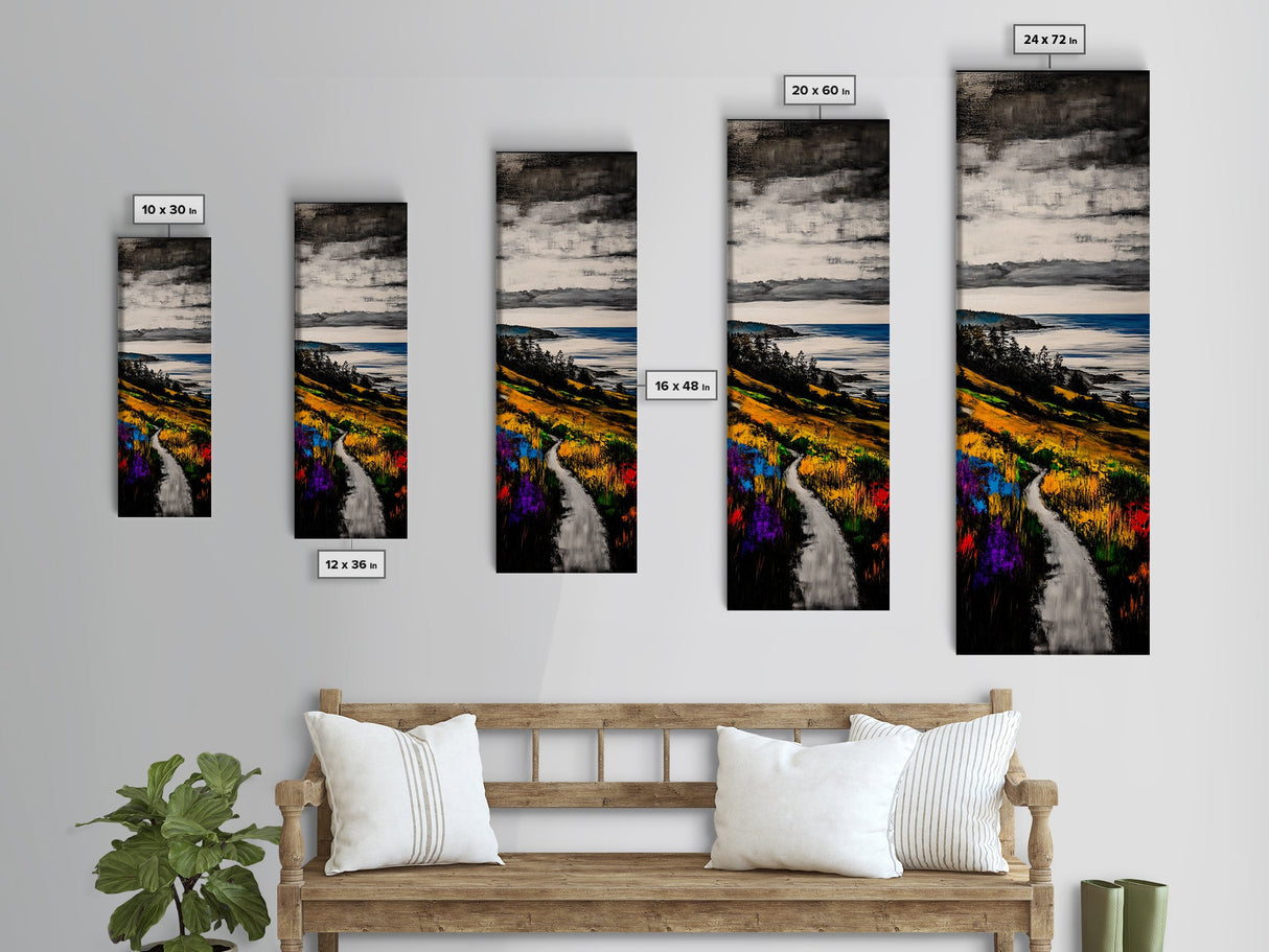 Coastal Path, Nature Landscape, Seaside Art, Framed Canvas Print, Ocean View Painting, Beach Wall Art, Blue Wall Art, Living Room Decor