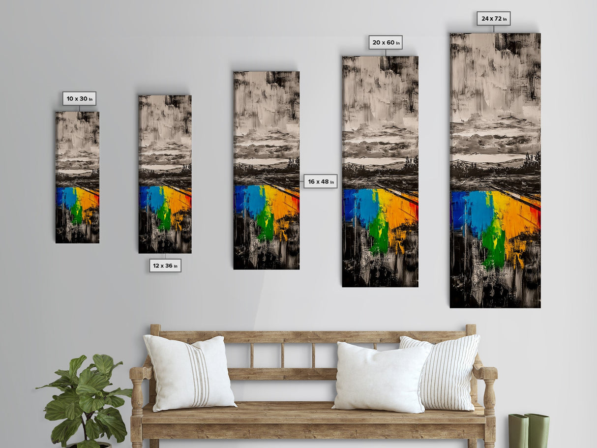 Rainbow Reflection, Colorful Landscape, Abstract Painting, Framed Canvas Print, Modern Wall Art, Office Decor, Unique Gift