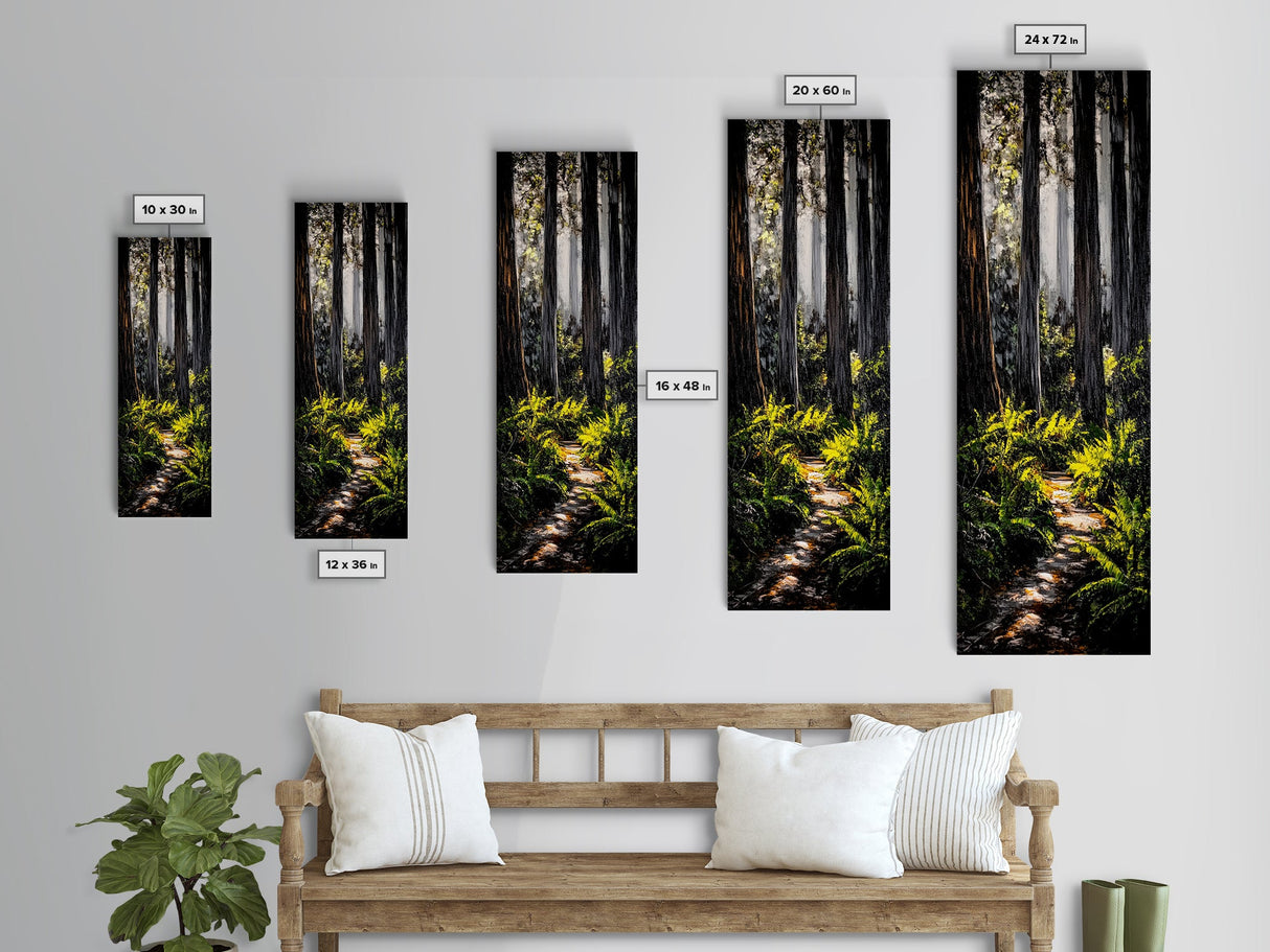 Forest Path, Sunlit Trees, Nature Painting, Framed Canvas Print, Woodland Decor, Cozy Cabin Art, Autumn Vibes, Entryway Artwork