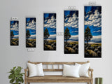 Serene Countryside Scene, Blue Sky Landscape, Peaceful Nature Art, Framed Canvas Print, Minimalist Home Decor, Bedroom Wall Art