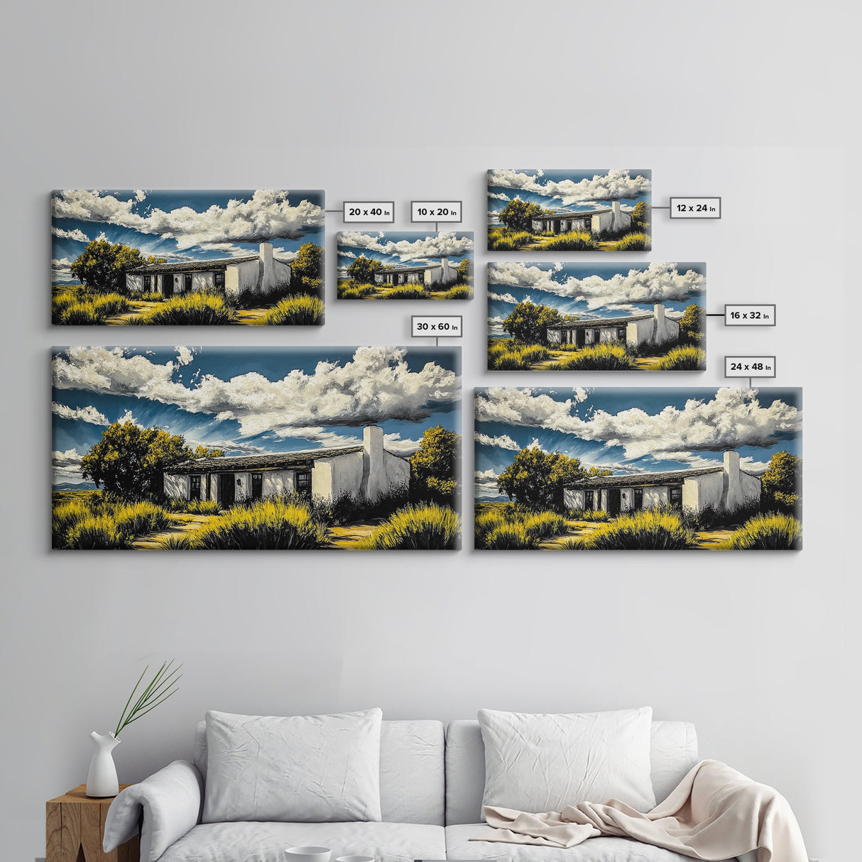 Rustic Desert House, Southwest Wall Art, Western Home Decor, Texas Ranch Art, Adobe House Painting, Earthy Boho Art, Framed Canvas Print
