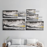 Stormy Ocean, Mountain View, Dramatic Landscape, Coastal Art, Black and White, Framed Canvas Print, Modern Wall Art, Office Decor