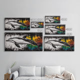 Dolphin Painting, Ocean Wildlife, Vibrant Colors, Coastal Wall Art, Black and White Animal Art, Framed Canvas Print, Beach House Decor