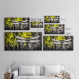 Dragonfly Art, Nature Insect, Modern Botanical, Black and White Sketch, Yellow Green Abstract, Framed Canvas Print, Bedroom Wall Decor