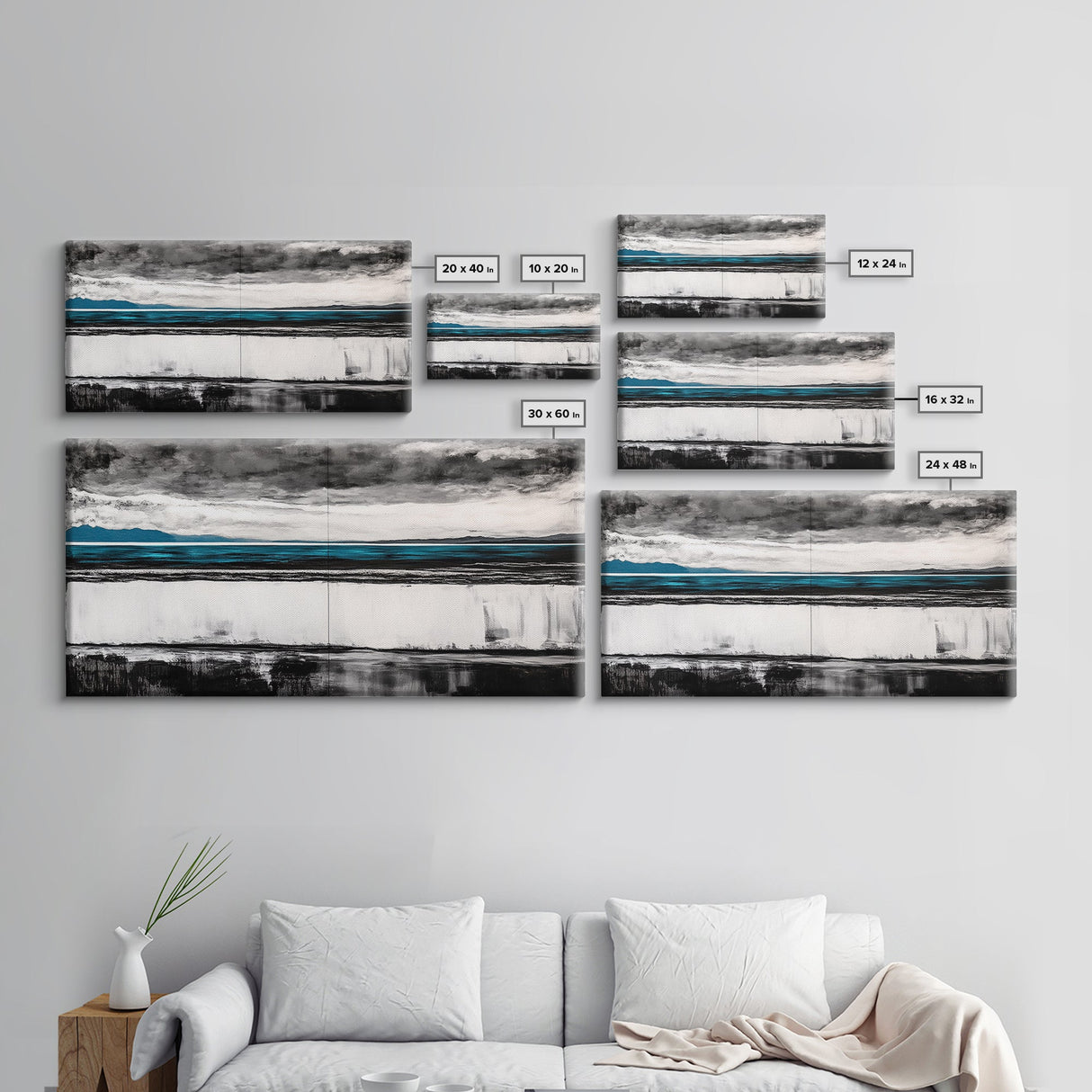 Moody Seascape, Minimalist Painting, Black and White Ocean, Framed Canvas Print, Contemporary Wall Art, Modern Coastal Home Decor
