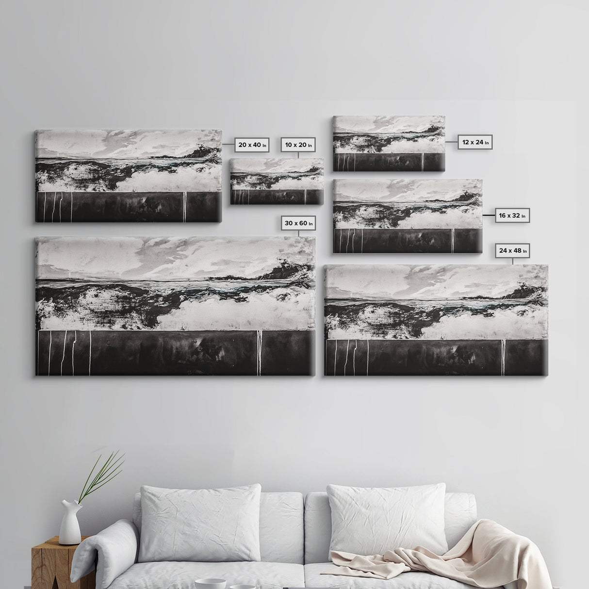 Black and White, Ocean, Waves, Minimalist, Canvas Print, Coastal Art, Nautical Decor, Bedroom Wall Art, Modern Home Decor, Fine Art Print