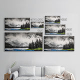 Snowy Mountains, Misty, Forest, Black and White, Canvas Print, Rustic Cabin Decor, Winter Wall Art, Nature Home Decor, Living Room Art