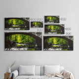 Forest Bridge, Green Nature Art, Canvas Print, Moody Landscape Painting, Rustic Wall Decor, Dark Green Art, Bedroom Wall Art
