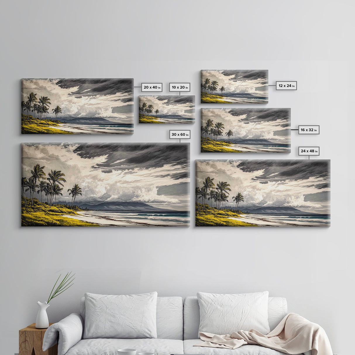 Tropical Beach Painting, Palm Trees Wall Art, Vibrant Coastal Canvas Print, Ocean Inspired Artwork, Living Room Decor, Framed Canvas Print
