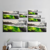 Green Cliffside, Coastal Landscape, Ocean Art, Black and White Seascape, Modern Home Decor, Nautical Theme Artwork, Framed Canvas Print