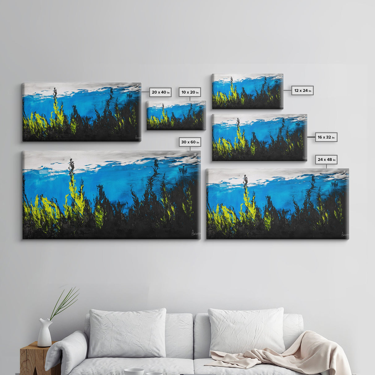 Underwater Seascape Painting, Blue and Yellow Canvas Print, Ocean Wall Art, Marine Decor, Vibrant Home Aesthetic, Framed Canvas Print
