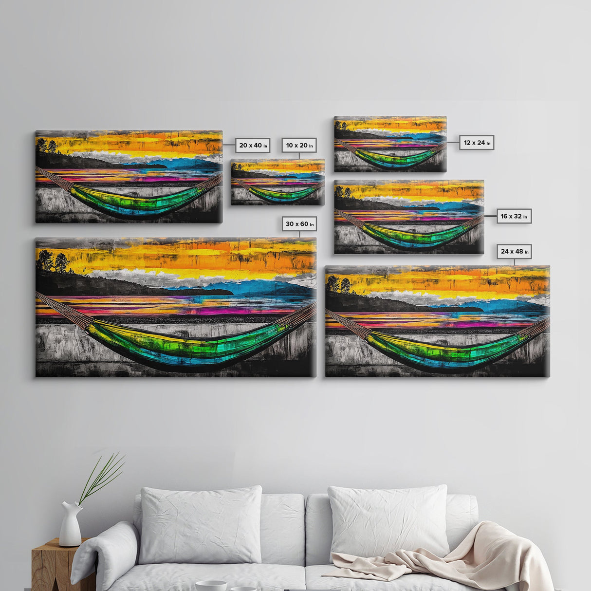 Hammock Sunset Relaxation Art, Framed Canvas Print, Colorful Beach Wall Art, Tropical Home Decor, Vibrant Living Room Art, Boho Art