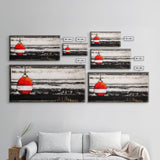 Red Buoy, Nautical, Coastal, Framed Canvas Print, Black and White Beach Scene, Ocean Wall Art, Maritime Decor, Fisherman’s House Artwork