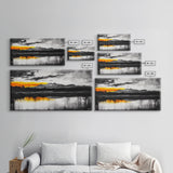 Sunset Reflection, Black and White, Framed Canvas Print, Nature Wall Art, Modern Landscape, Bold Decor, Living Room Art, Autumn Colors