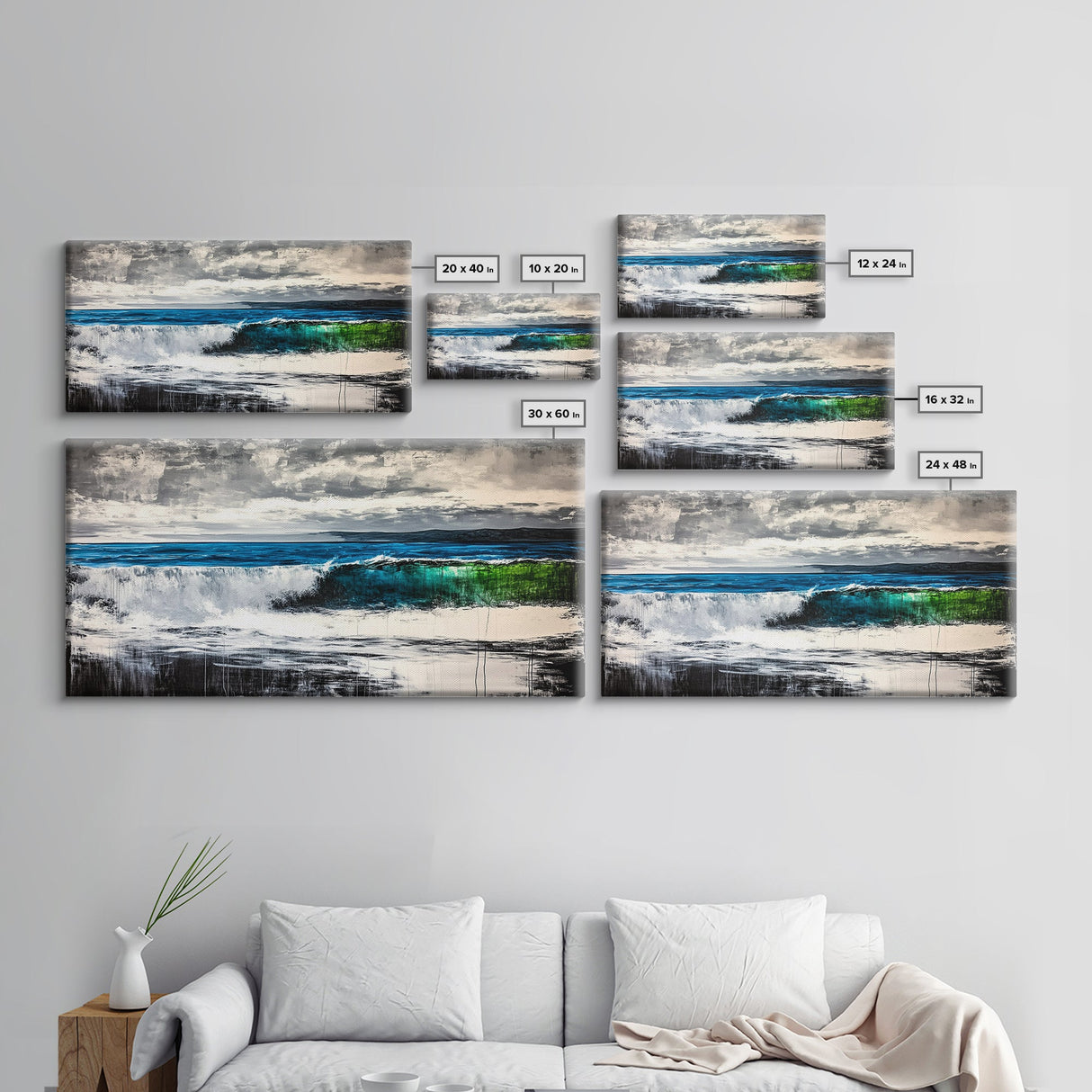 Ocean Waves, Blue and Green, Framed Canvas Print, Beach House Decor, Nautical Wall Art, Large Wall Art, Coastal Living, Modern Seascape