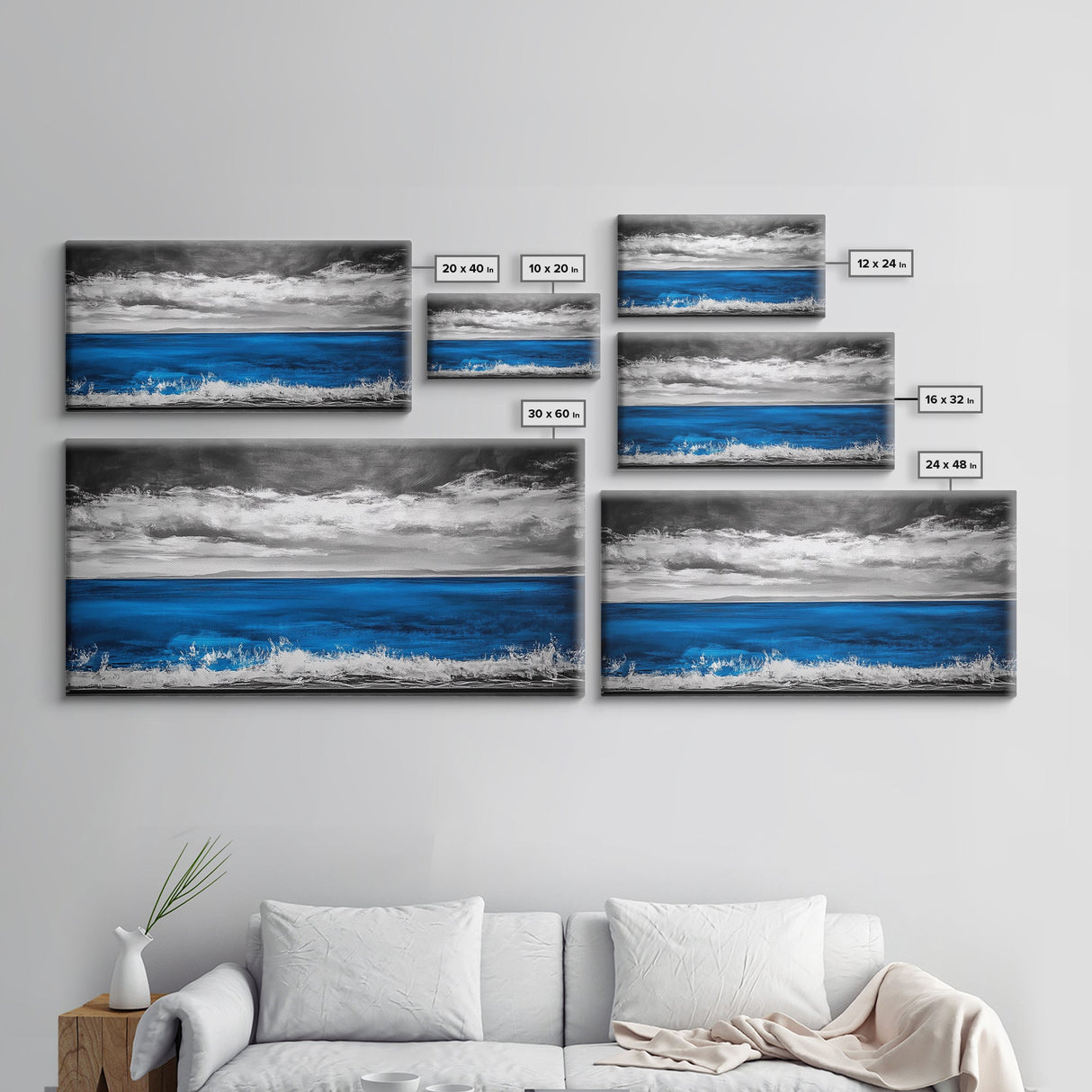 Minimalist Ocean, Black and White, Framed Canvas Print, Coastal Art, Beach House Decor, Nautical Wall Art, Living Room Art, Landscape