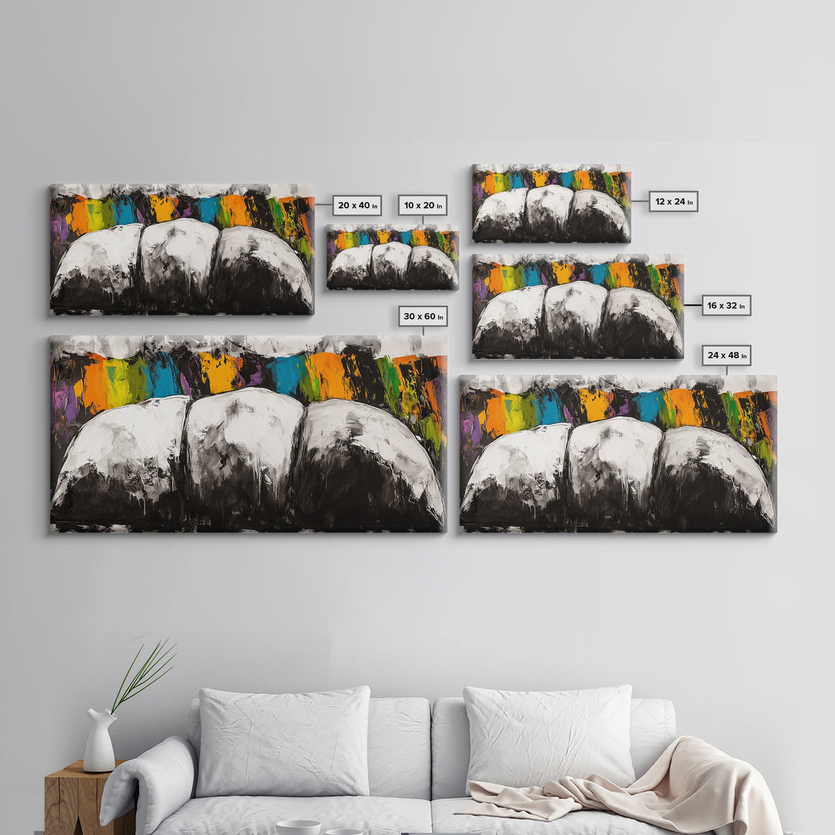 Abstract Mountains, Bold Color Landscape, Modern Art, Vibrant Nature Scene, Expressionist Painting, Living Room Decor, Framed Canvas Print