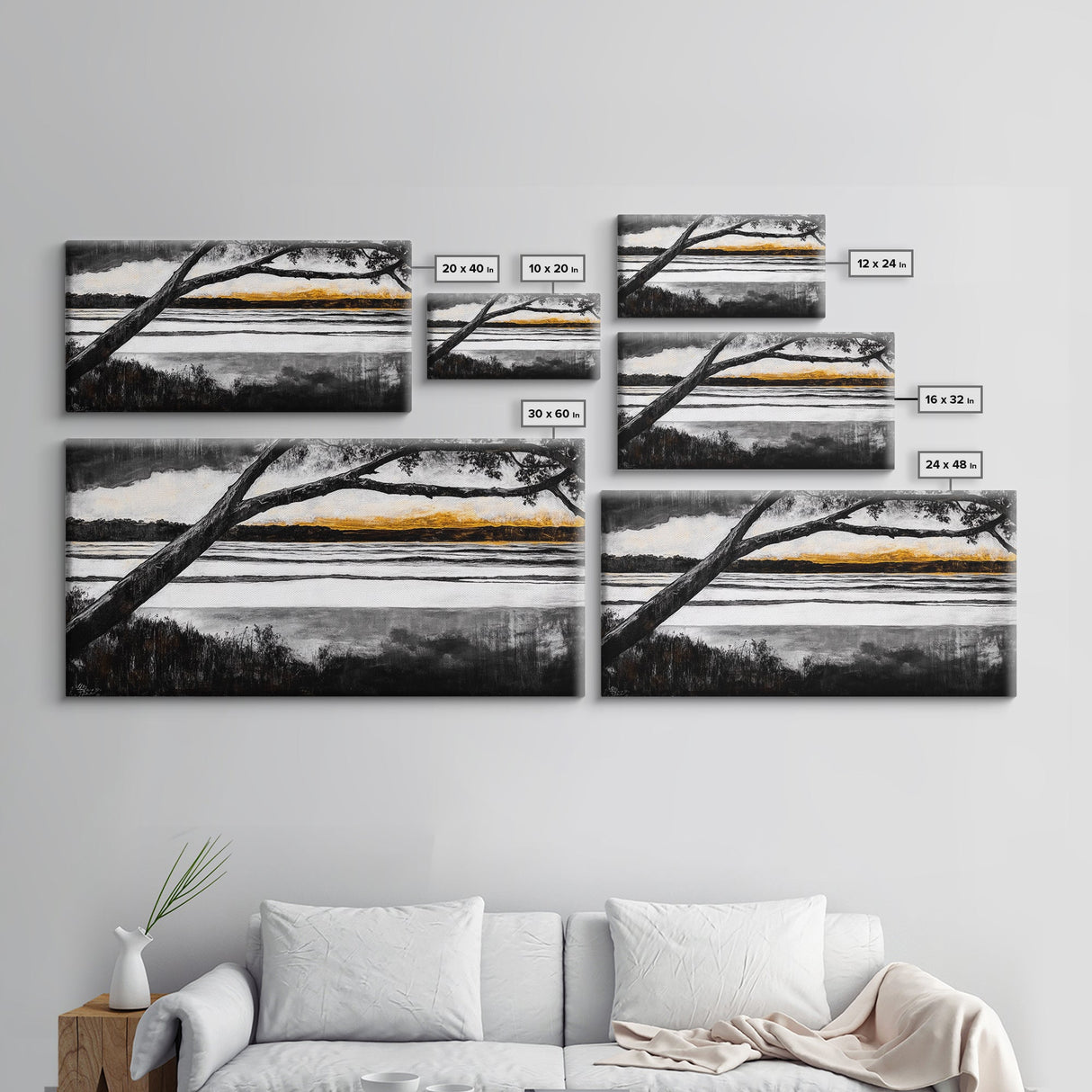 River Sunset, Golden Hour Reflection, Tranquil Waterscape, Moody Landscape Art, Nature Lover Gift, Canvas Print, Bedroom Wall Decor