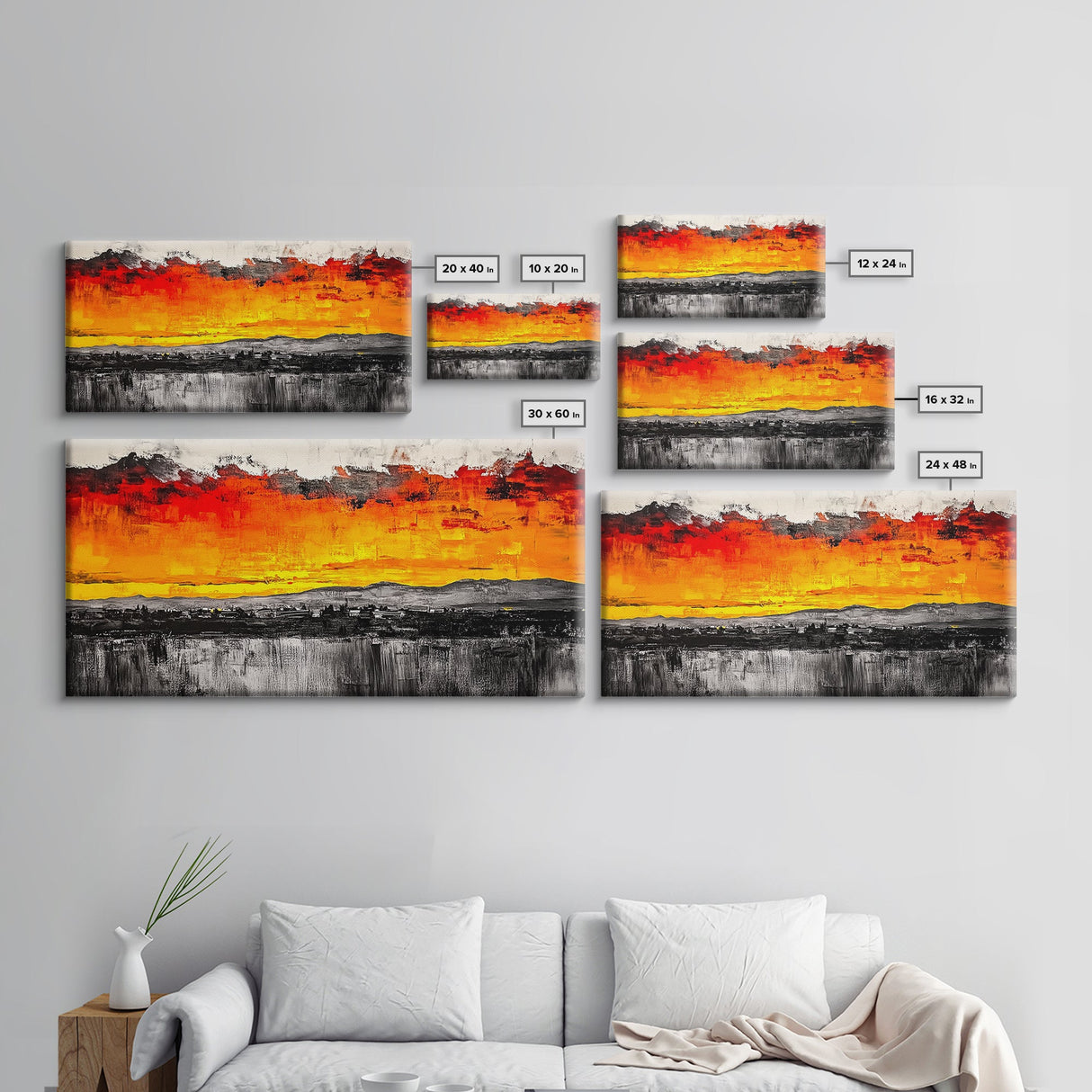 Fiery Sunset, Dramatic Sky, Abstract Landscape, Canvas Print, Modern Art, Bold Wall Decor, Warm Colors, Living Room Accent