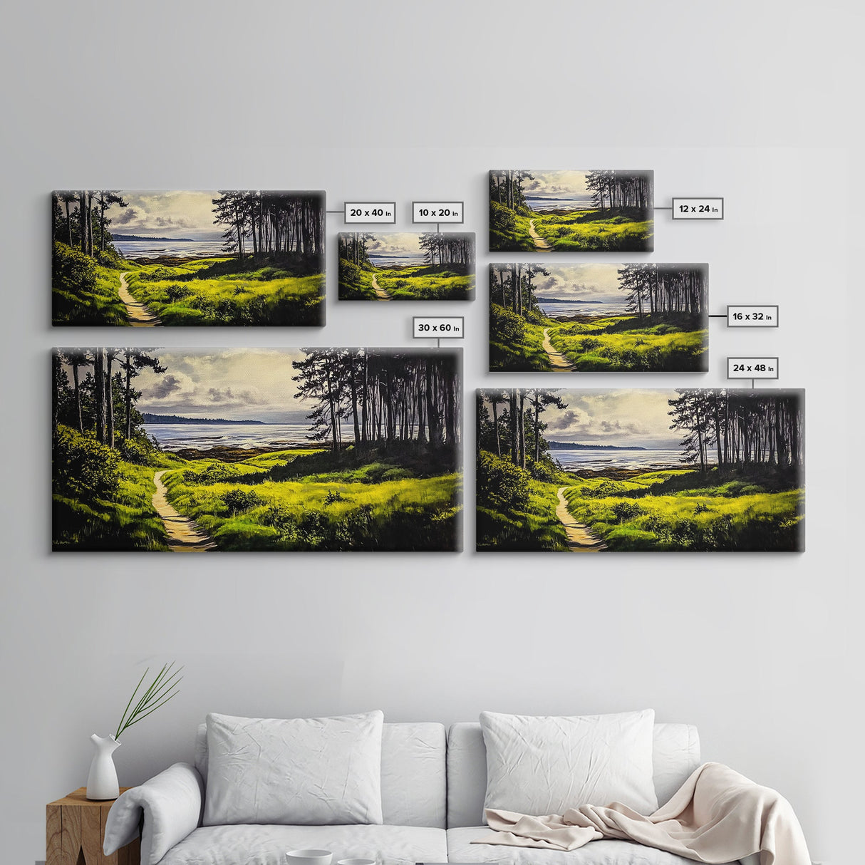 Coastal Path, Ocean View, Nature Landscape, Large Canvas Print, Beach House Painting, Framed Canvas Print, Tranquil Wall Decor