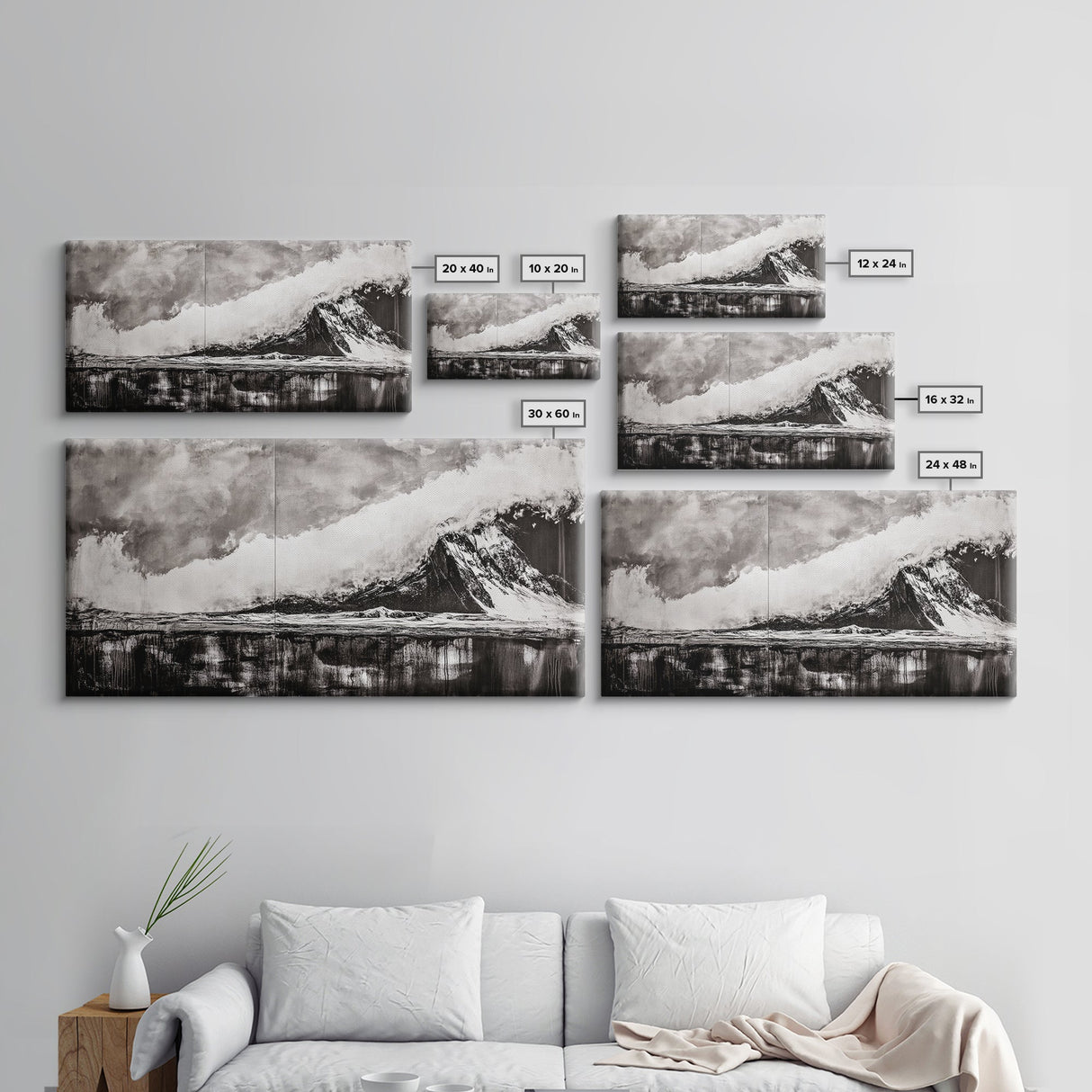 Monochrome Mountain, Dramatic Landscape, Black and White Art, Moody Wall Art, Modern Nature Print, Office Decor, Framed Canvas Print