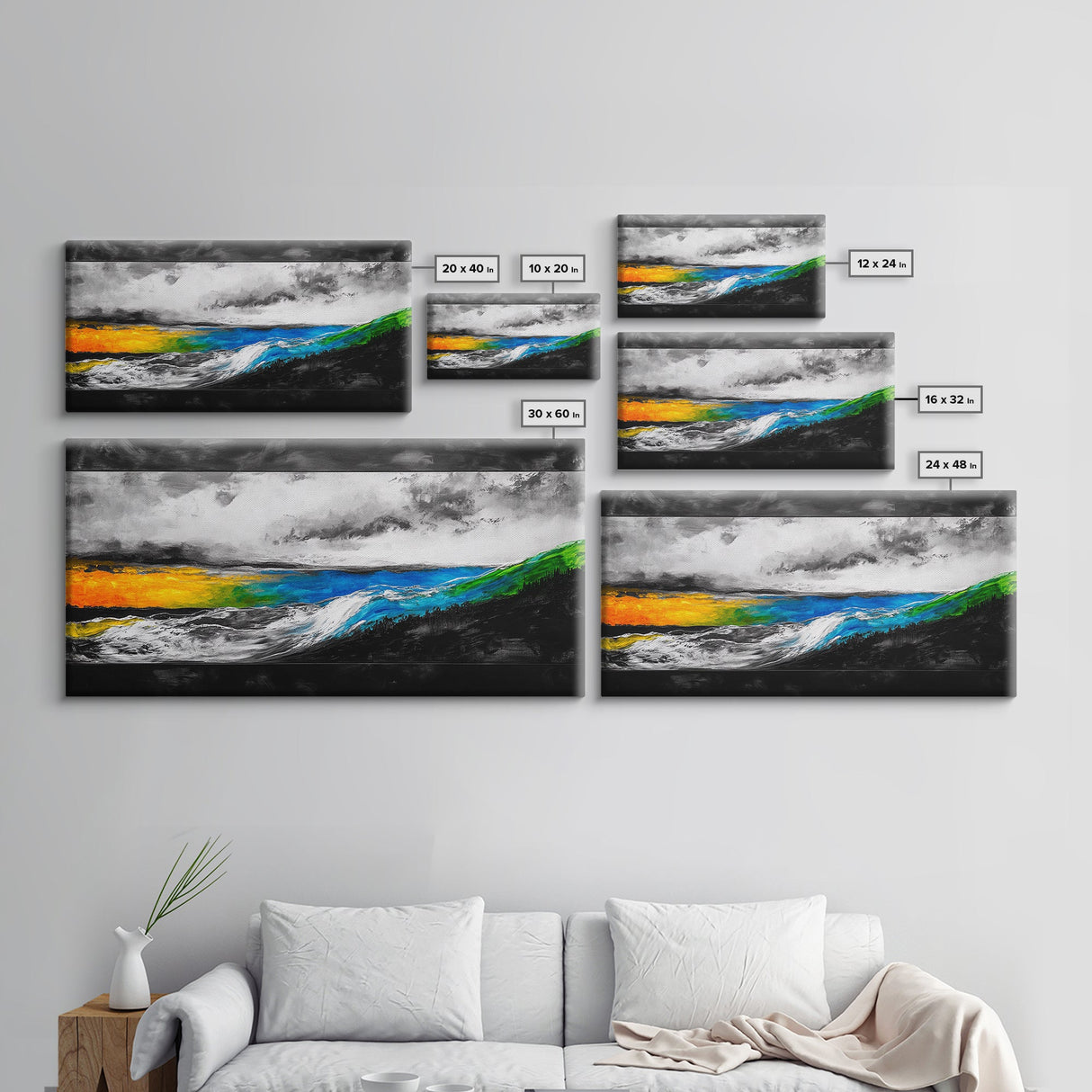 Abstract Seascape, Vibrant Waves, Modern Ocean Art, Coastal Home Decor, Colorful Beach Painting, Large Statement Art, Framed Canvas Print