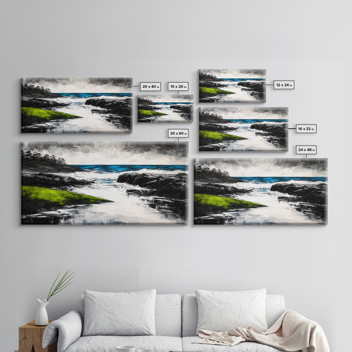 Rocky Shore, Ocean Wave Art, Coastal Seascape, Dramatic Beach Painting, Nautical Home Decor, Modern Coastal Print, Canvas Print