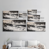 Ocean Waves, Coastal Landscape, Black and White, Framed Canvas Print, Nautical Wall Art, Minimalist Art, Living Room Wall Decor