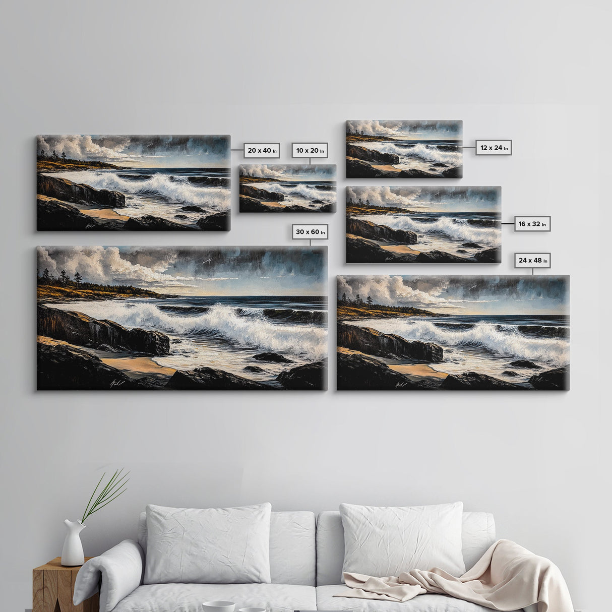 Stormy Waves, Dramatic Seascape, Moody Sky, Framed Canvas Print, Beach House Art, Living Room Wall Art, Modern Coastal Decor