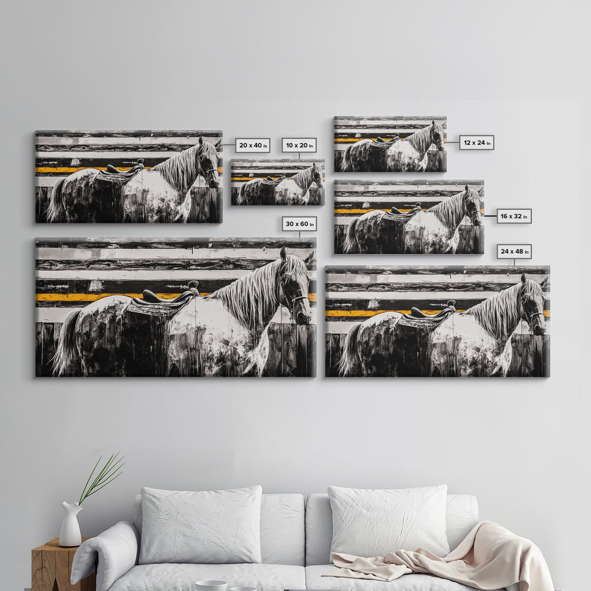Majestic Horse, Western Wall Art, Black and White Canvas Print, Farmhouse Decor, Rustic Equestrian Art, Living Room Statement Piece