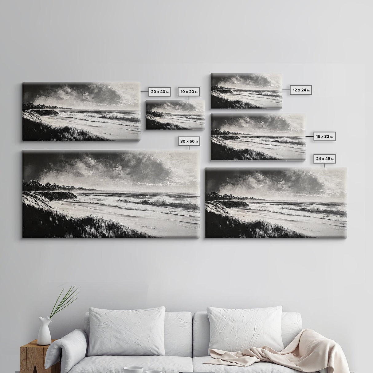 Stormy Ocean, Black and White Canvas Print, Coastal Wall Art, Dramatic Seascape Painting, Nautical Home Decor, Living Room Statement