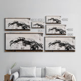 Crab Art, Black and White Coastal Decor, Nautical Wall Art, Beach House Aesthetic, Rustic Framed Canvas Print, Ocean Wildlife Art