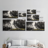 Misty Forest, Black and White, Nature Landscape, Framed Canvas Print, Tree Art, Moody Wall Decor, Rustic Cabin Art, Office Wall Art