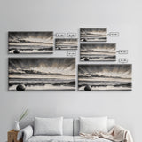 Moody Beach, Black White, Ocean Sunset, Canvas Print, Dramatic Seascape, Coastal Wall Art, Relaxing Home Decor, Living Room Artwork