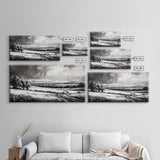 Winter Landscape, Black White, Scenic Country Road, Framed Canvas Print, Serene Nature Art, Rustic Wall Decor, Bedroom Artwork
