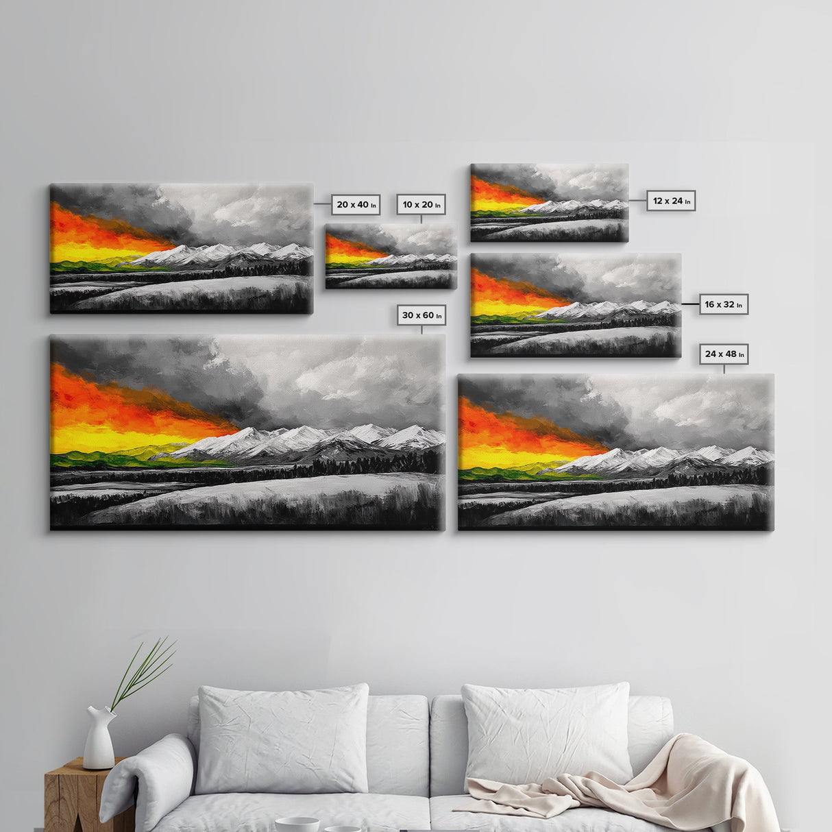 Sunset Over Mountains, Dramatic Sky, Nature Art, Colorful Landscape, Bold Wall Decor, Statement Piece, Living Room, Canvas Print