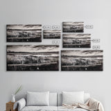 Marshland, Serene, Nature, Black and White, Framed Canvas Print, Landscape Painting, Rustic Wall Art, Cabin Decor, Neutral Tone Art