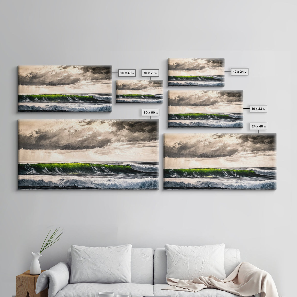 Green Wave, Stormy Ocean, Dramatic Canvas Print, Coastal Wall Art, Surfing Art, Minimalist Waves, Office Decor, Modern Seascape