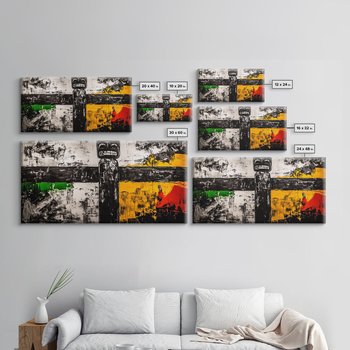 Tribal Totem Art, Black White Painting, Bold Statement Decor, Ethnic Wall Art, Framed Canvas Print, Modern Living Room Accent