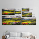 Spring Meadow Landscape, Mountain Wildflower Art, Vibrant Nature Wall Art, Farmhouse Decor, Impressionist Landscape, Framed Canvas Print