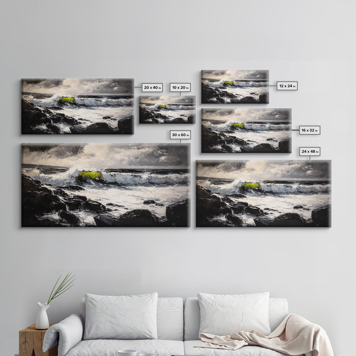Stormy Sea, Coastal Waves, Nature Painting, Dramatic Seascape, Beach House Art, Framed Canvas Print, Living Room Decor, Ocean Landscape