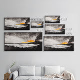 Volcano Eruption, Dramatic Landscape Art, Black and White Wall Art, Fiery Sunset Painting, Large Framed Canvas Print, Office Decor