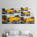 Adobe House, Southwestern Art, Yellow Wall Painting, Rustic Desert Decor, Black and White Canvas Print, Living Room Wall Art