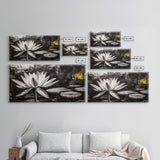 Lotus Flower, Black and White Botanical Art, Zen Wall Decor, Nature Painting, Minimalist Canvas Print, Bedroom Meditation Art