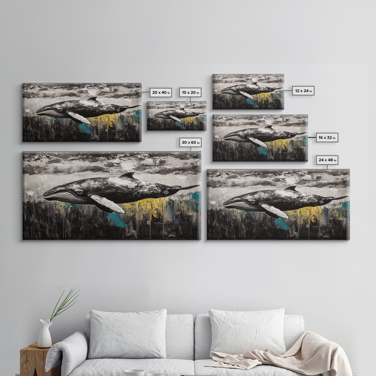 Whale Art, Ocean Life Decor, Nautical Canvas Print, Marine Wildlife Art, Black and White Art, Coastal Home Decor, Living Room Wall Art