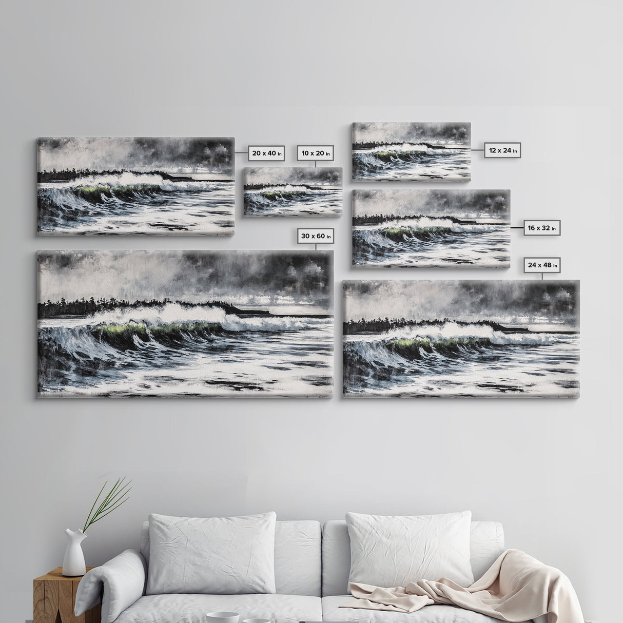 Ocean Wave, Coastal Art, Large Wall Art, Black and White Painting, Abstract Seascape, Living Room Decor, Framed Canvas Print, Beach House