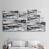 Ocean Wave, Coastal Art, Large Wall Art, Black and White Painting, Abstract Seascape, Living Room Decor, Framed Canvas Print, Beach House